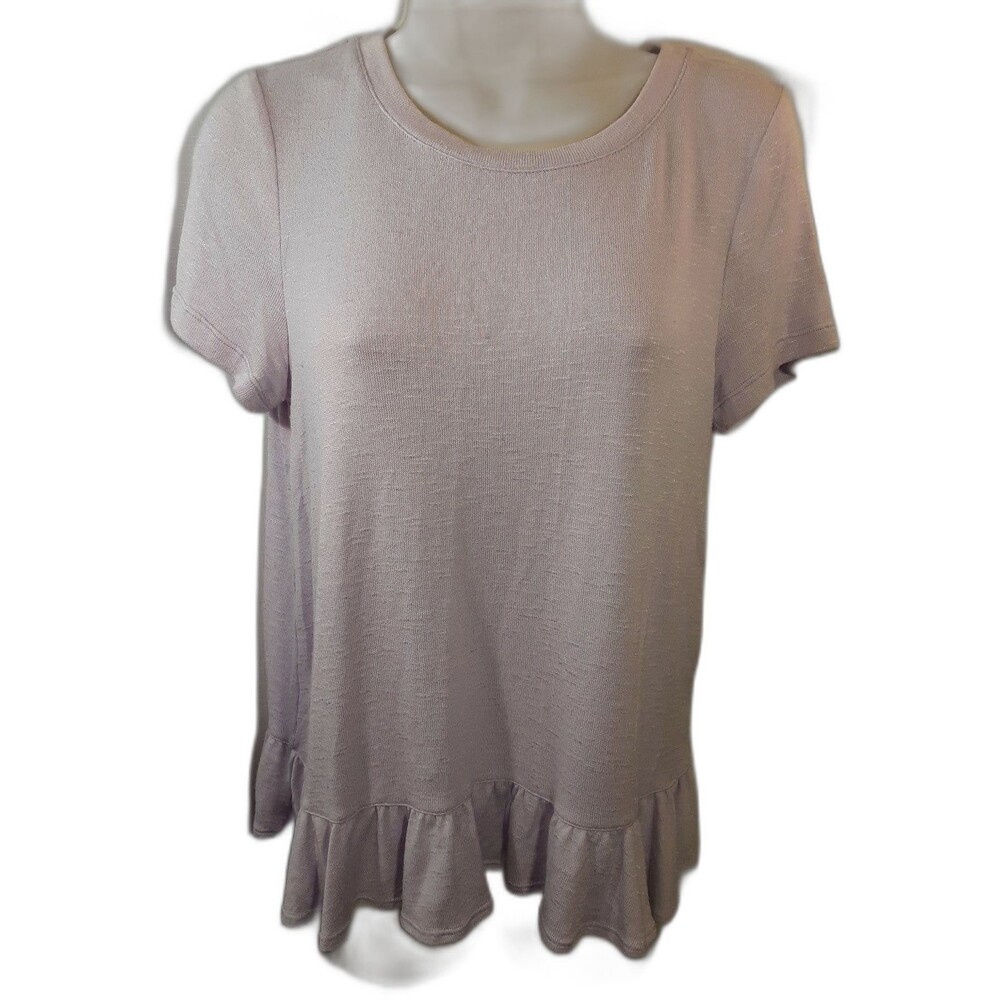Copper Key Lavender Round Neck Short Shirt Swirl Ruffle Hem & Back Size Small
